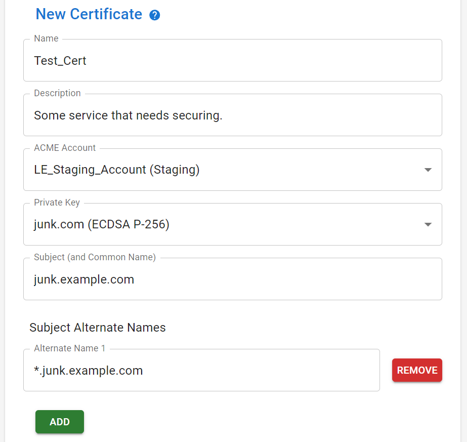 New Certificate Page