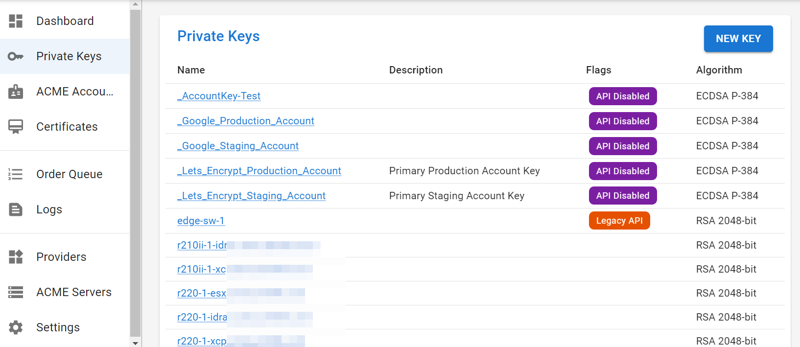 Private Keys Page